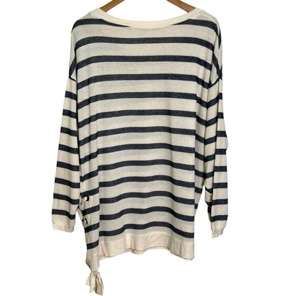 Gibson Latimer Plus Size 3X Blue Striped Pullover Sweatshirt with Lace Up Side - Picture 4 of 7